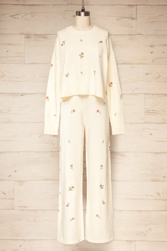 Set Aigio | Floral Ivory Loungewear Set