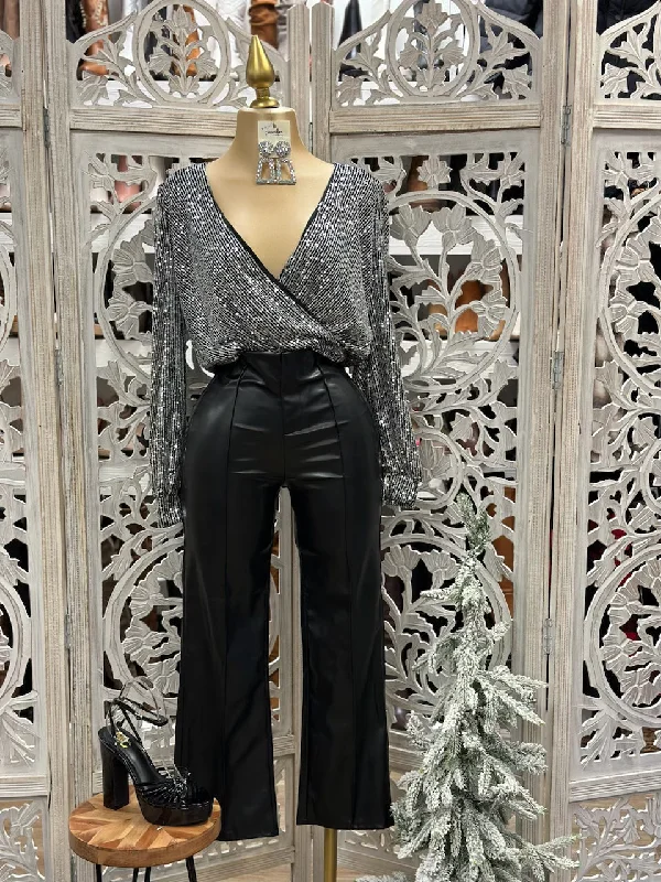 Faux Leather Black Flare Pants