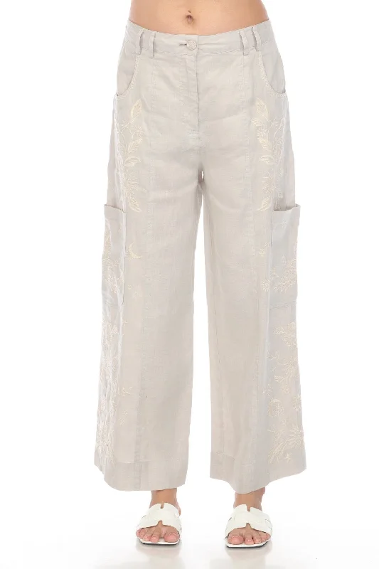 Johnny Was JWLA Oleander Linen Wide Leg Cropped Pants Boho Chic J67323 *