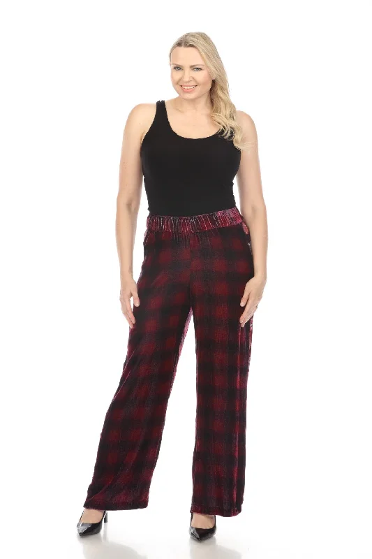 Johnny Was JWLA Plaid Embroidered Velvet Wide Leg Pants Boho Chic J61124