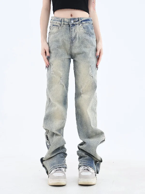 Side Zippered Washed Jeans