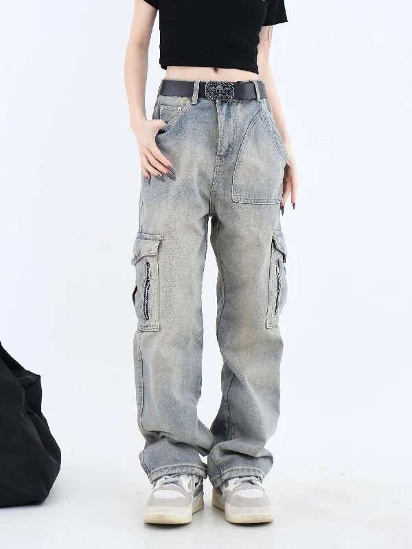 Washed Multi-Pocket Cargo Jeans