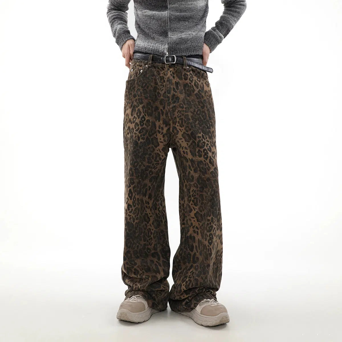 Leopard Print Straight Cut Jeans