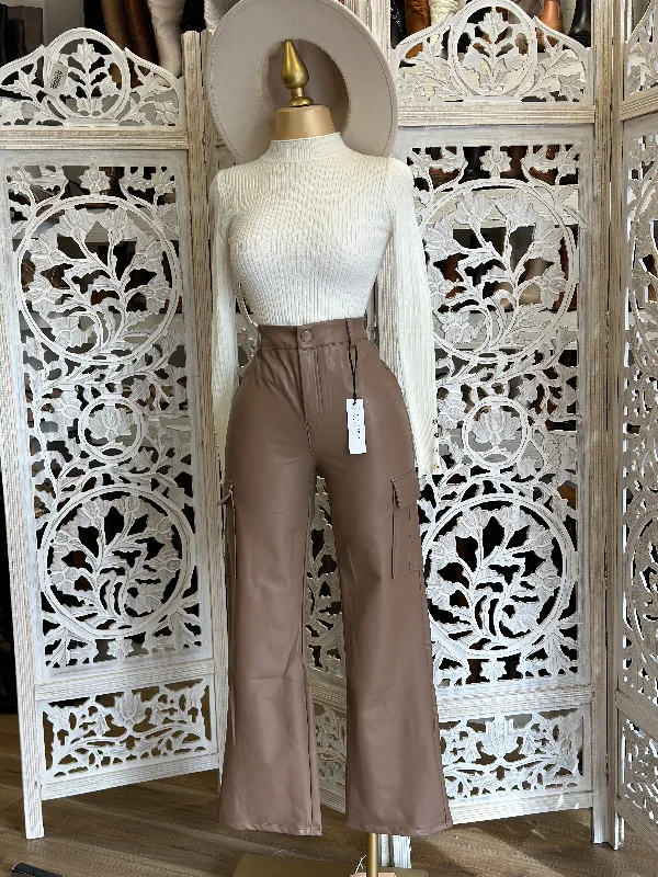 Taupe Cargo Faux Leather Pants