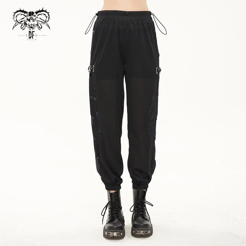 Women's Punk Mesh Buttoned Jogger Pants