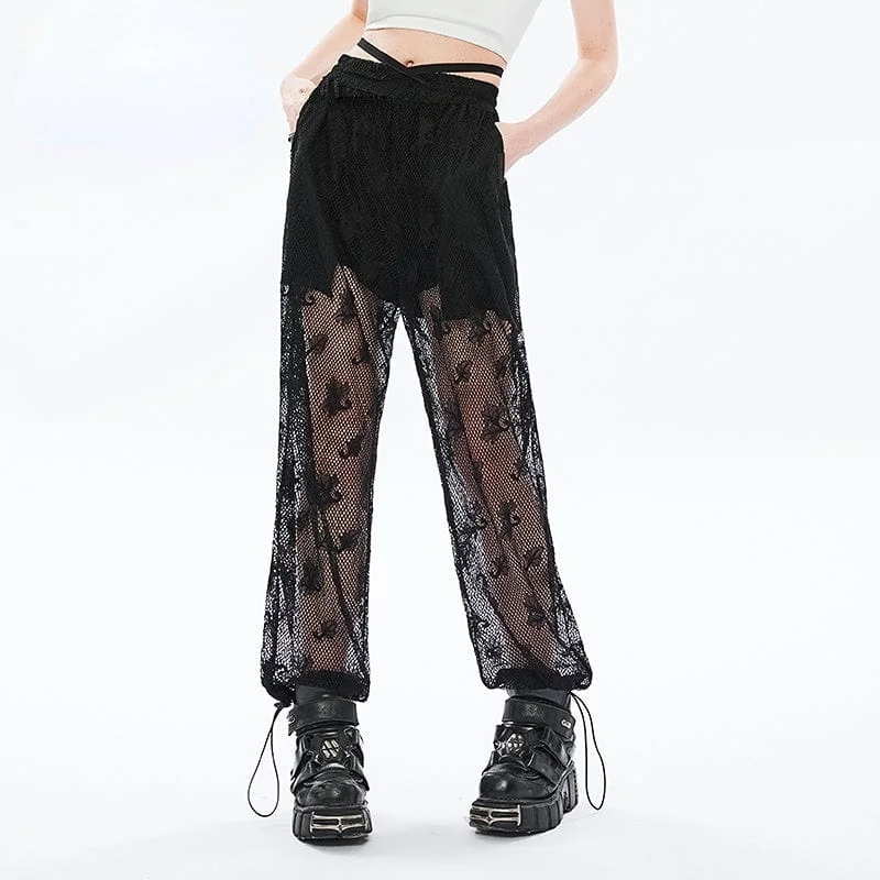 Women's Punk Mesh Sheer Harem Pants