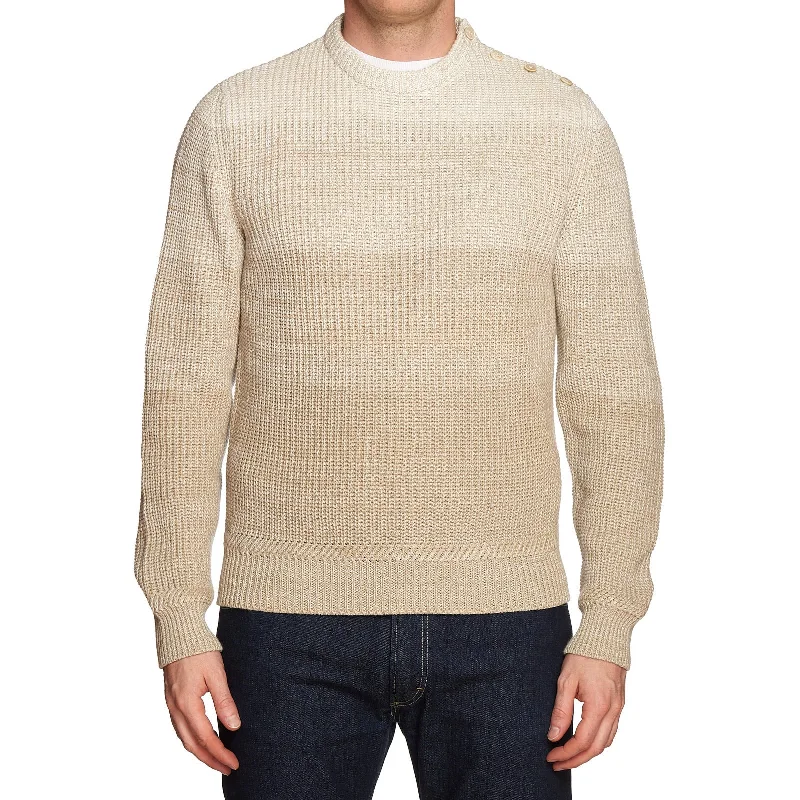 BERLUTI Paris Beige Linen-Cotton Knit Crewneck Sweater R50 NEW US M