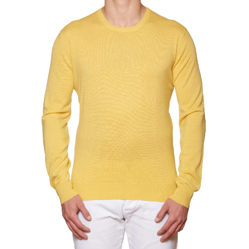 FEDELI Yellow Cashmere Crewneck Sweater EU 56 NEW US 2XL