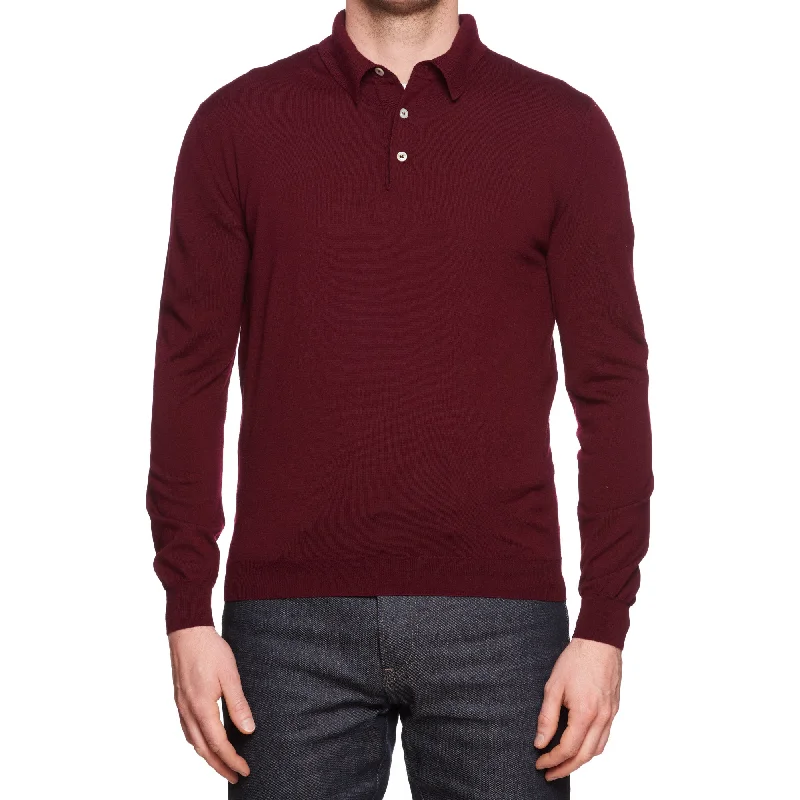 KITON Napoli CIPA 1960 Handmade Burgundy Wool Polo Sweater EU 50 US M