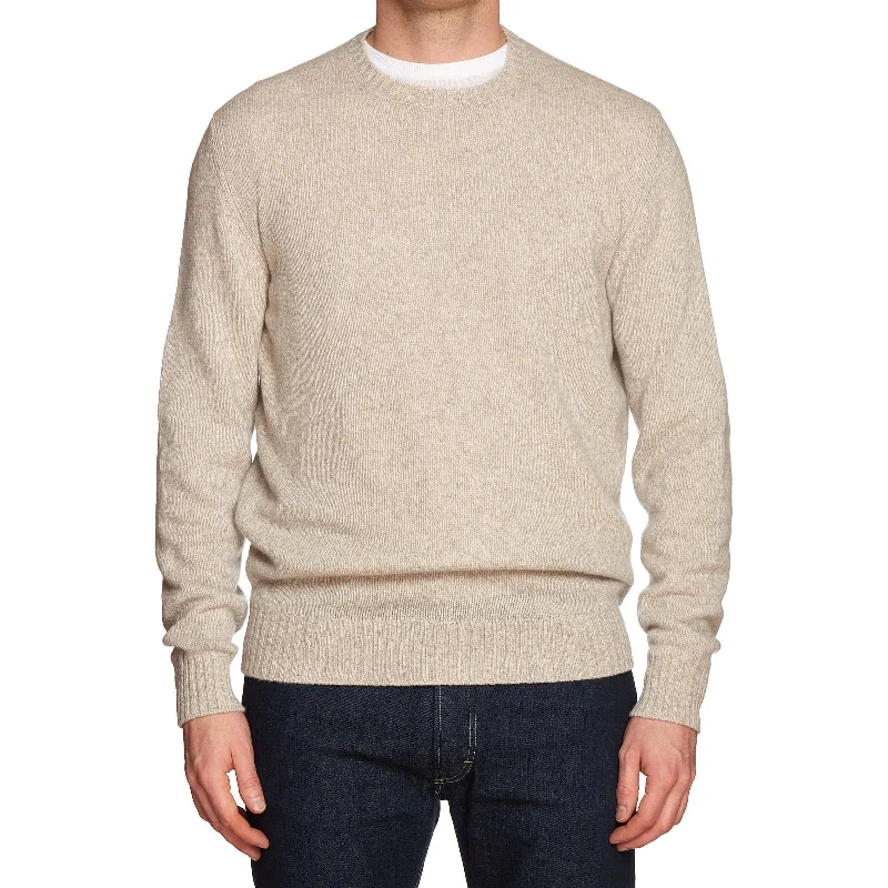 LORO PIANA Melange Beige Baby Cashmere Knit Crewneck Sweater EU 52 NEW US L