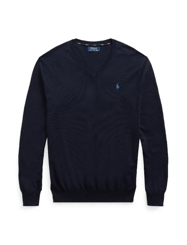 Polo Ralph Lauren Slim Fit Cotton V-Neck Sweater Navy