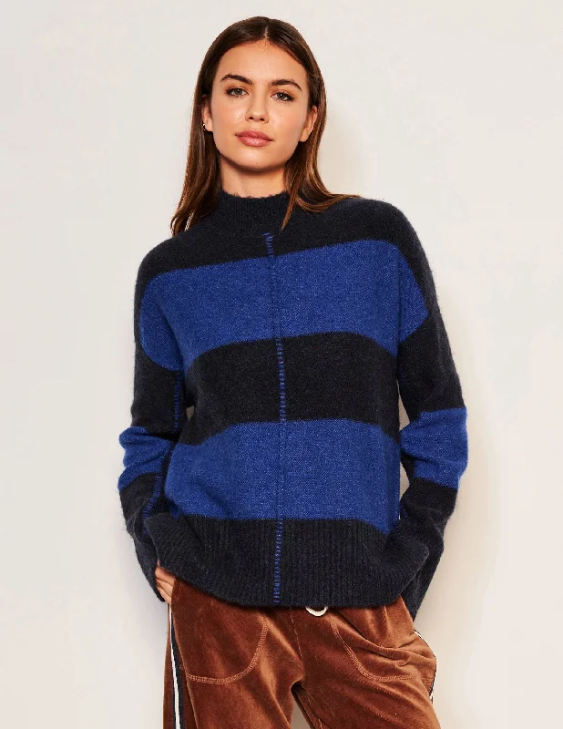 Sundry Bold Stripe Tunic Sweater in Deep Navy