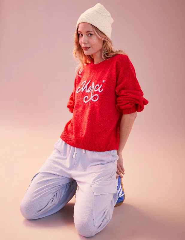 Sundry Merci Crew Neck Sweater in Flare Red