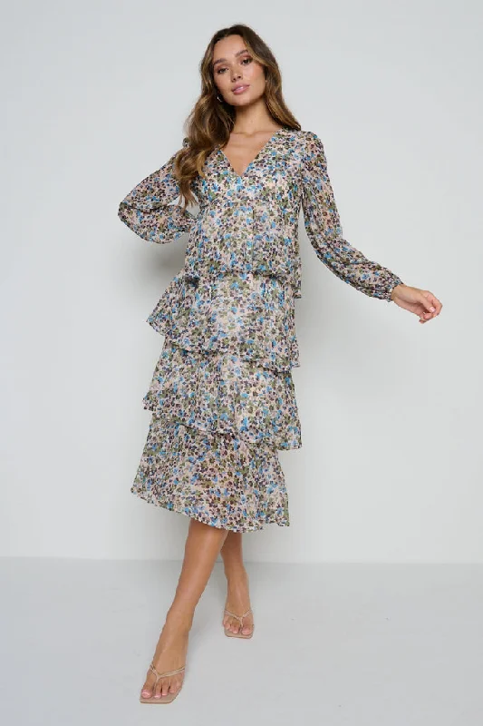 Ashton Ruffle Midi Dress (Ditsy Floral)