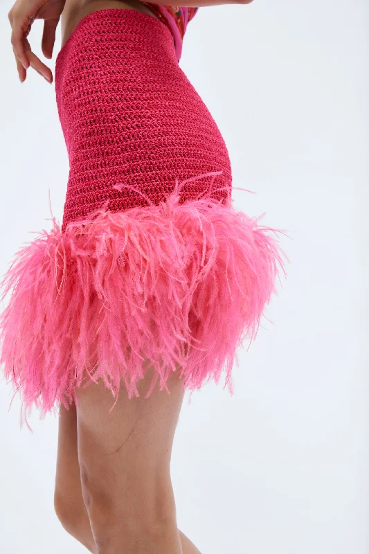 Feather Crochet Fuchsia Mini Skirt