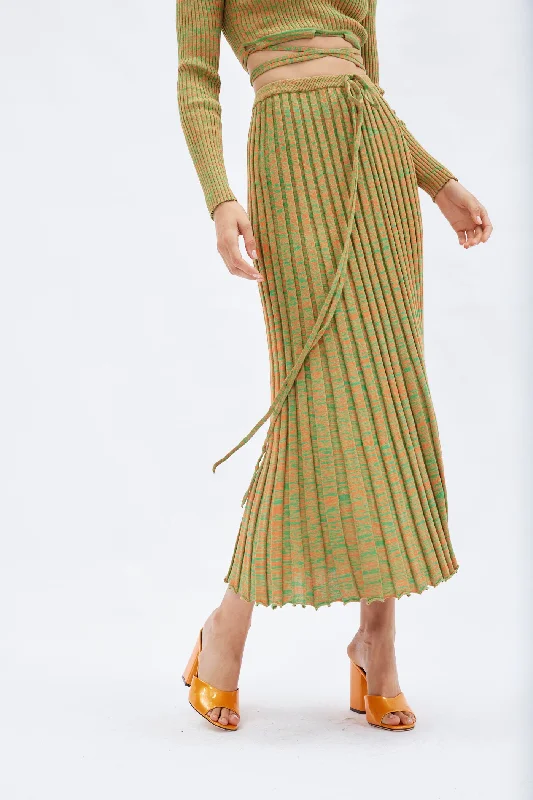 Pleated Green Tangerine Knit Tie Skirt