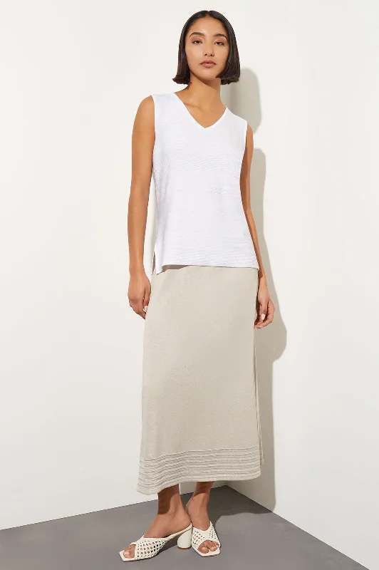 Sheer Striped Hem Soft Knit Maxi Skirt, Limestone