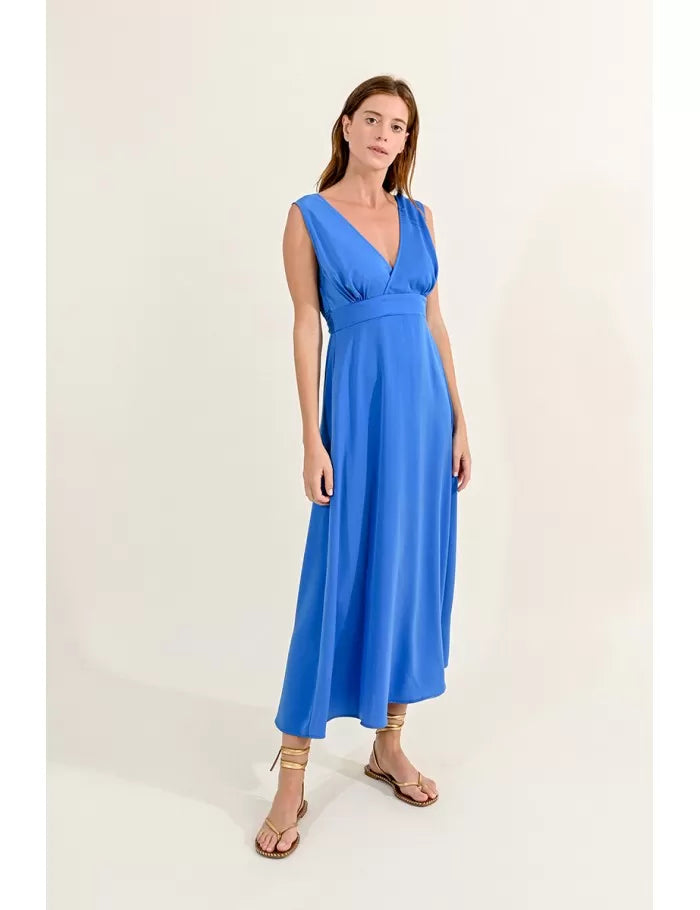 Molly Bracken Cobalt Blue Long Satin Dress