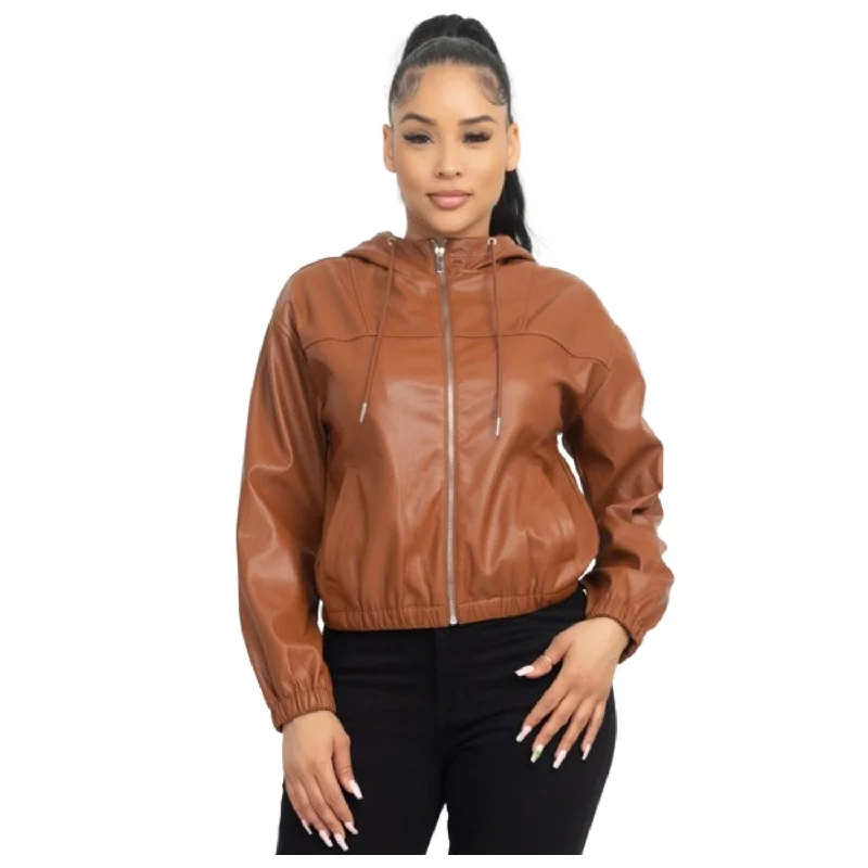 Faux Leather Hoodie Jacket