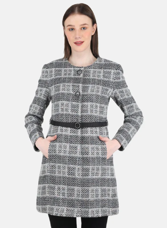 Women Black Check Coat