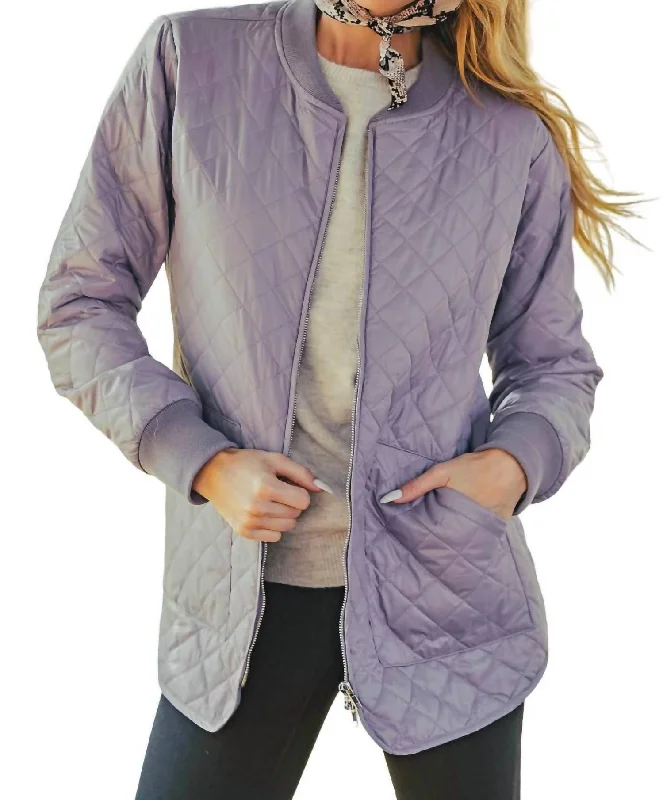 Shauna Quilted Bomber Jacket In Lilac