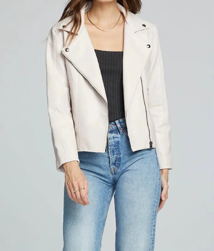 Effie Vegan Leather Moto Jacket In Bone