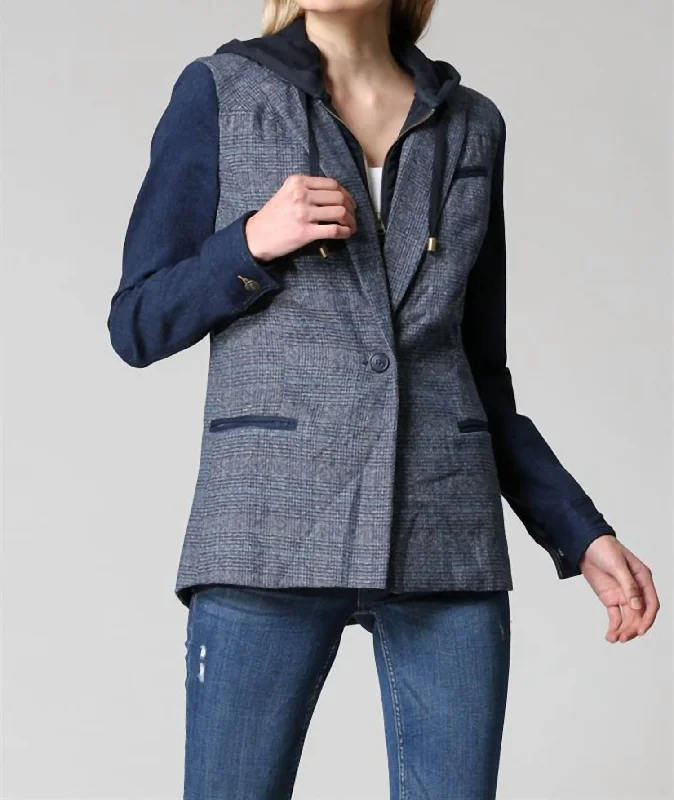 Tweed Blazer With Hoodie In Denim