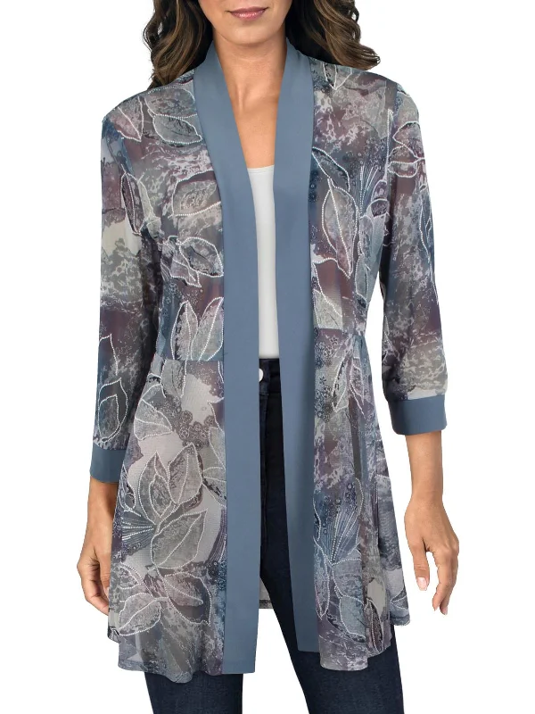 Womens Printed Cardigan Open-Front Blazer