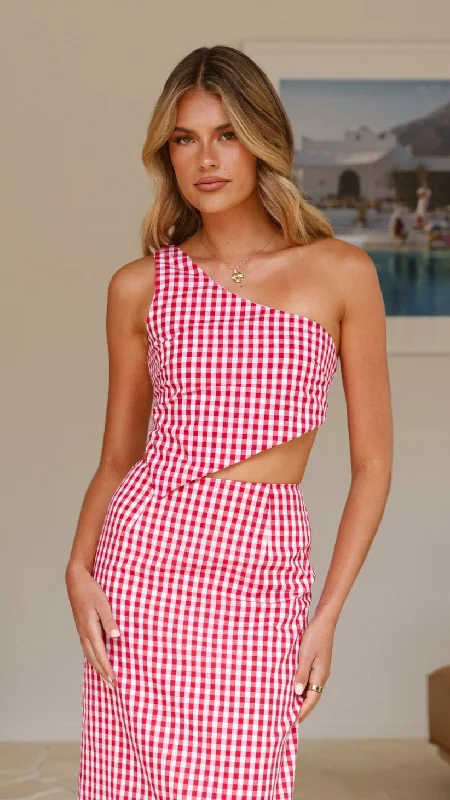 Jalena One Shoulder Top - Picnic Red