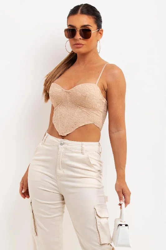 Lace Up Back Corset Top Beige