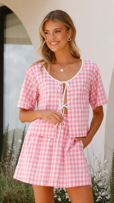 Madison Top - Pink/White Gingham