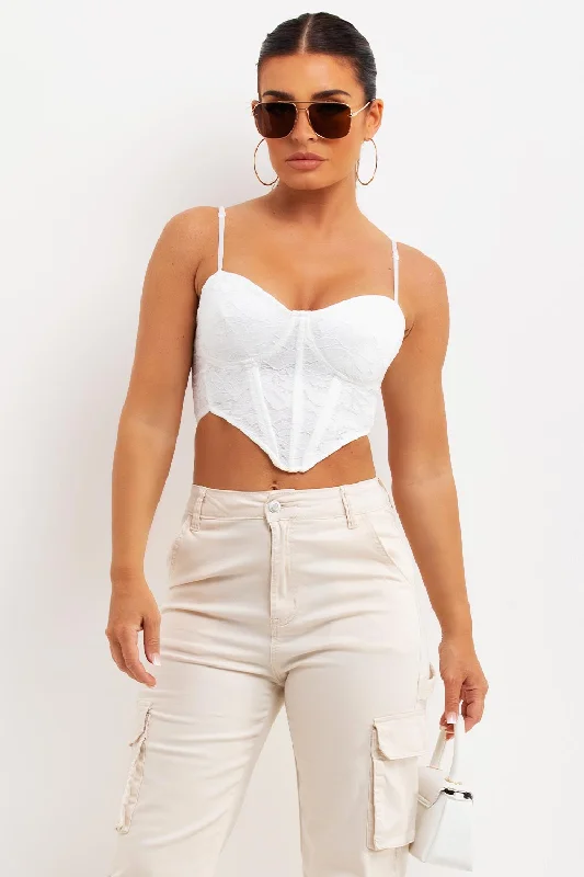 White Lace Up Back Corset Top